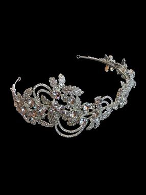 Large Silver Rhinestone/Crystal Asymetrical Filigree Bridal Headband